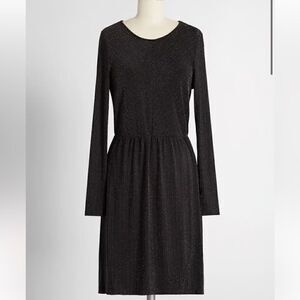 Modcloth Shimmer On Show Metallic Faux Wrap Dress Black Sparkle M NWT